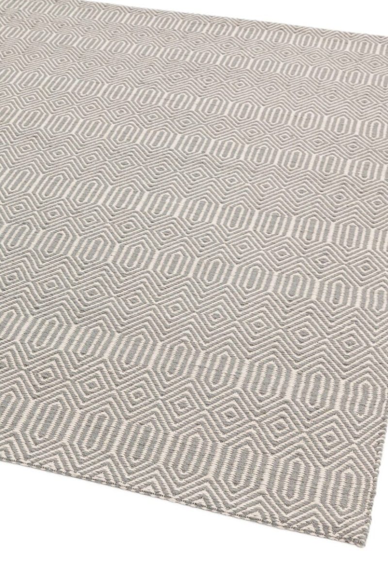 Covor argintiu din bumbac lână lucrat manual modern outdoor model geometric Sloan Silver 4 mm 66x200 cm SLOA066200SILV - imagine 4