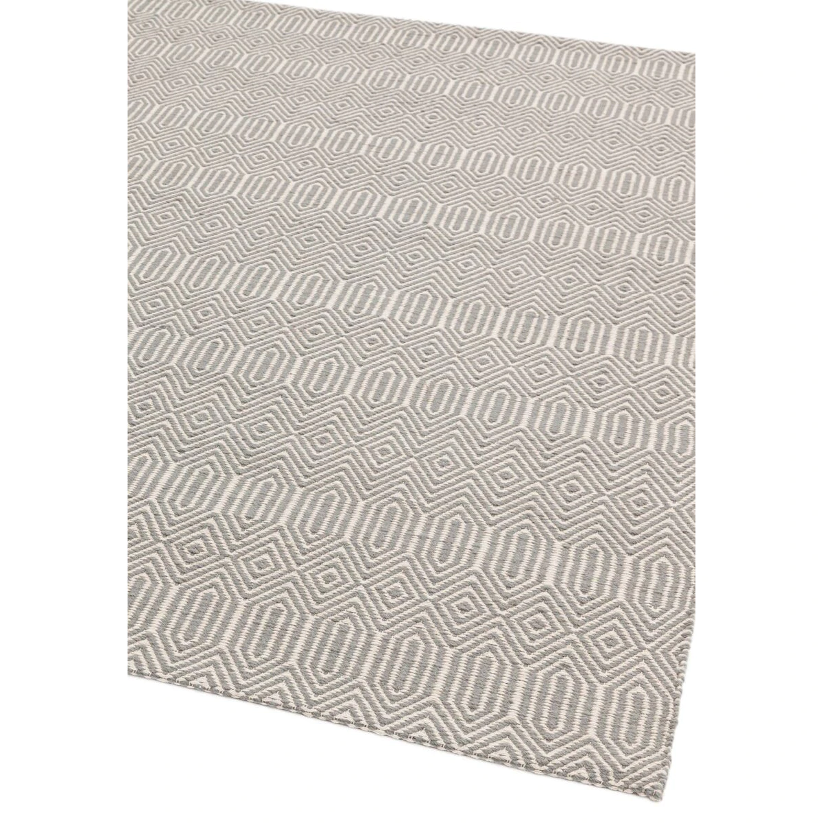 Covor argintiu din bumbac lână lucrat manual modern outdoor model geometric Sloan Silver 4 mm 66x200 cm SLOA066200SILV