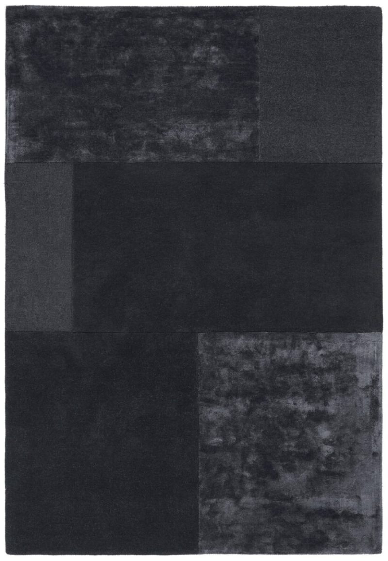 Covor gri din lână vâscoză lucrat manual modern model geometric Tate Charcoal 9 mm 120x170 cm TATE120170CHAR - imagine 2