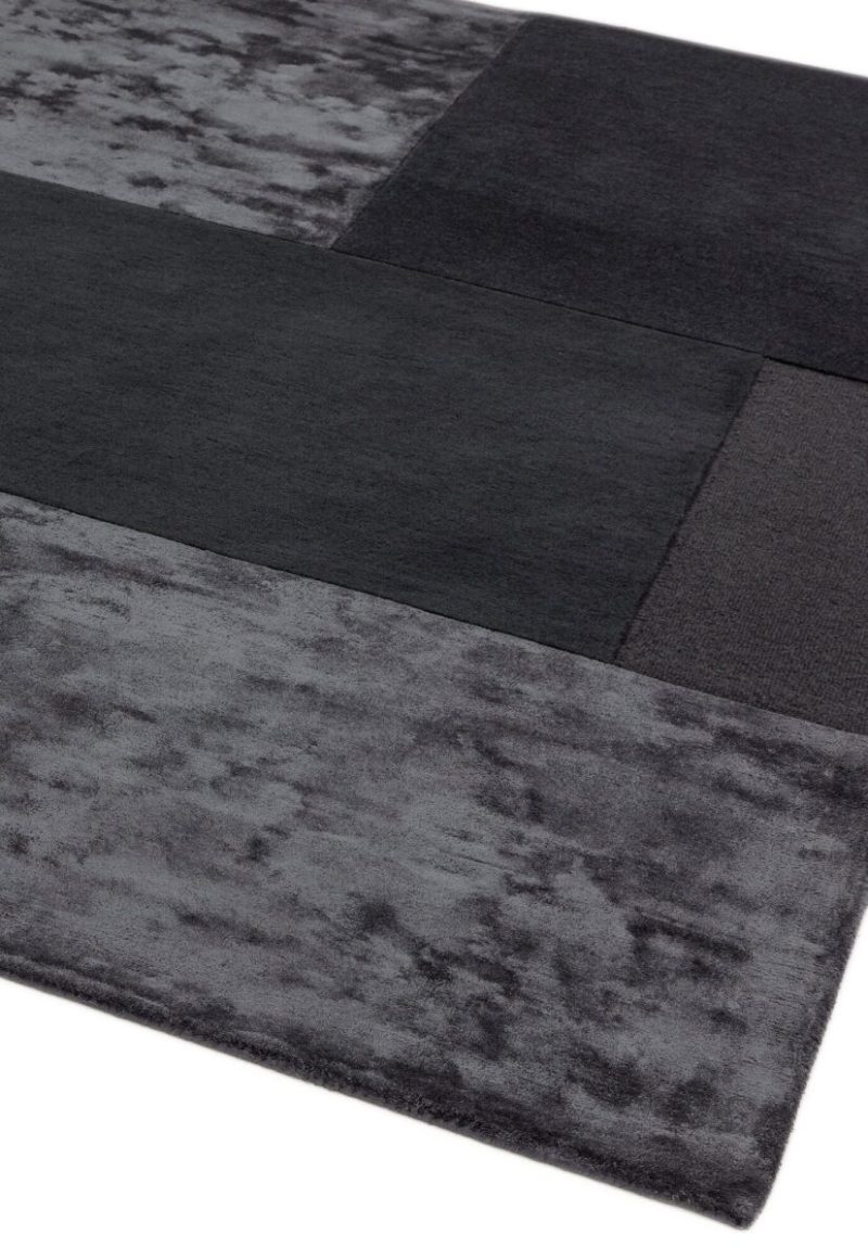 Covor gri din lână vâscoză lucrat manual modern model geometric Tate Charcoal 9 mm 160x230 cm TATE160230CHAR - imagine 4