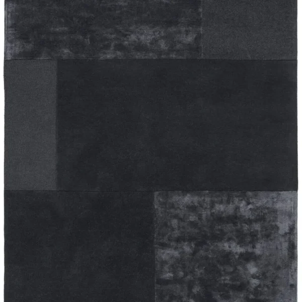 Covor gri din lână vâscoză lucrat manual modern model geometric Tate Charcoal 9 mm 160x230 cm TATE160230CHAR