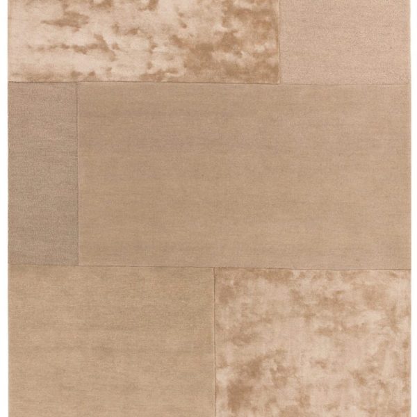 Covor sand din lână vâscoză lucrat manual modern model geometric Tate Sand 9 mm 160x230 cm TATE160230SAND