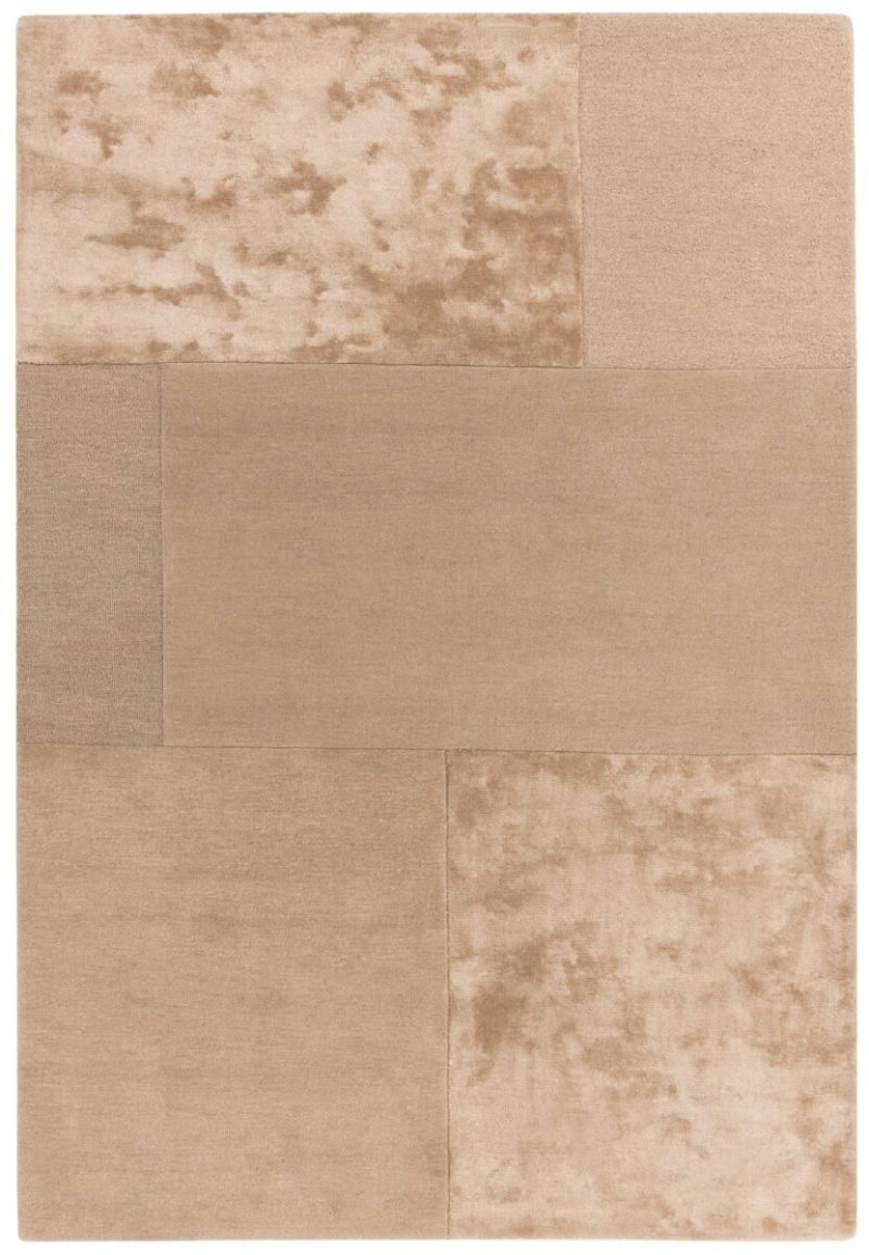 Covor sand din lână vâscoză lucrat manual modern model geometric Tate Sand 9 mm 120x170 cm TATE120170SAND