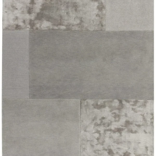 Covor argintiu din lână vâscoză lucrat manual modern model geometric Tate Silver 9 mm 200x290 cm TATE200290SILV