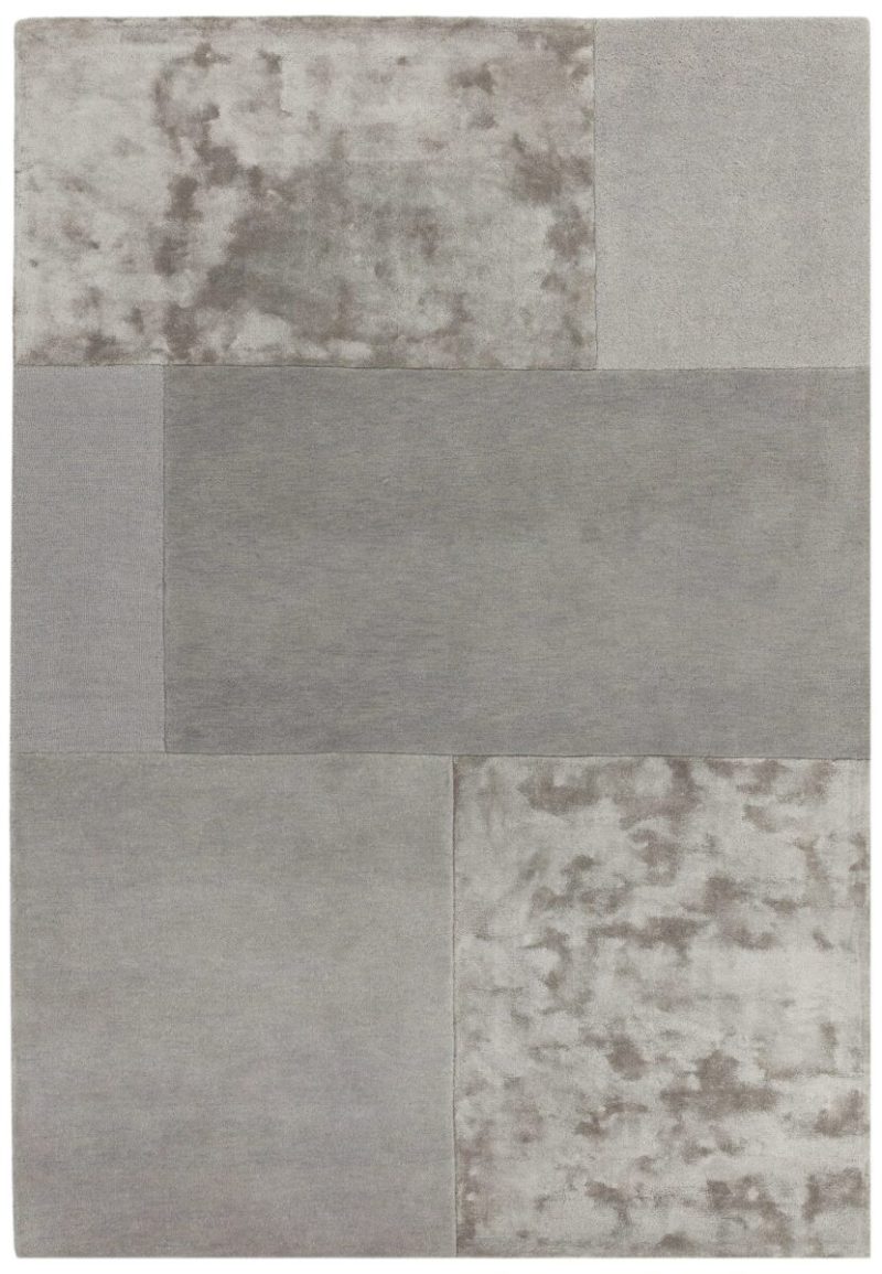 Covor argintiu din lână vâscoză lucrat manual modern model geometric Tate Silver 9 mm 120x170 cm TATE120170SILV - imagine 2
