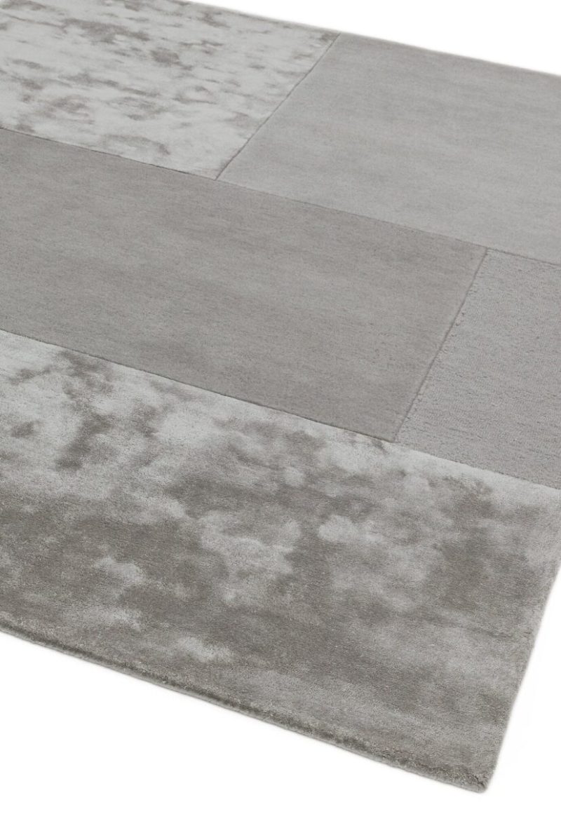 Covor argintiu din lână vâscoză lucrat manual modern model geometric Tate Silver 9 mm 120x170 cm TATE120170SILV - imagine 3