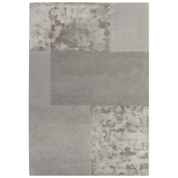 Covor argintiu din lână vâscoză lucrat manual modern model geometric Tate Silver 9 mm 120x170 cm TATE120170SILV