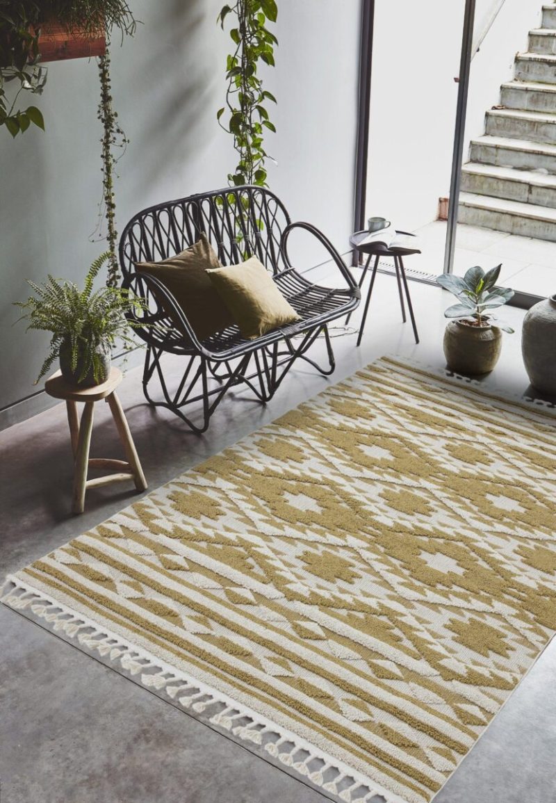 Covor ocru traditional model geometric 3d Taza Ochre 15 mm 160x230 cm TAZA1602300002 - imagine 3