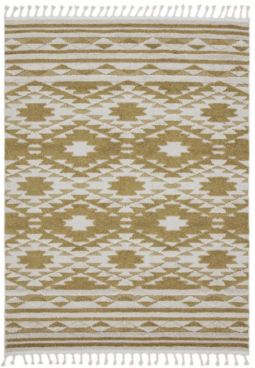 Covor ocru traditional model geometric 3d Taza Ochre 15 mm 160×230 cm TAZA1602300002