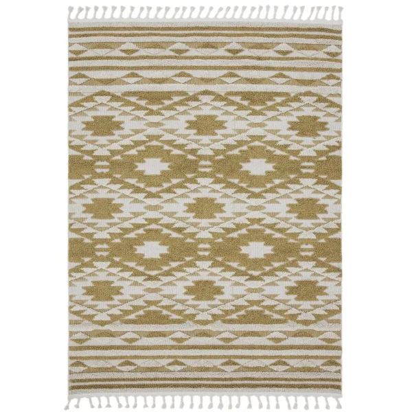 Covor ocru traditional model geometric 3d Taza Ochre 15 mm 80x240 cm TAZA0802400002