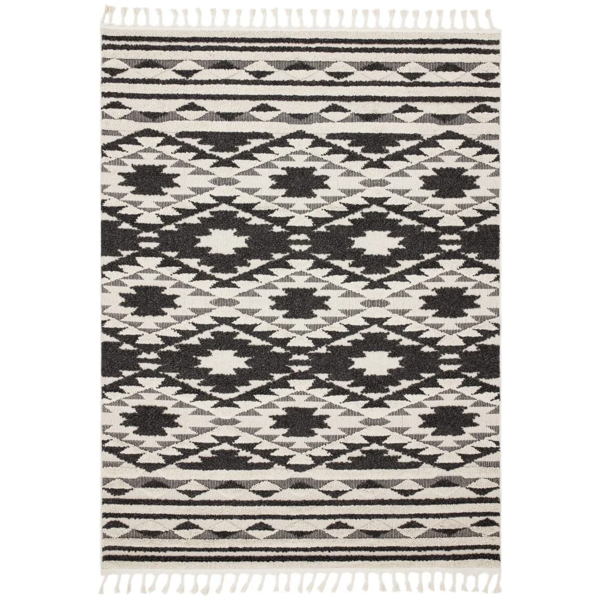 tazata04black_white_2048xtazata04black_whitels_2048xtazata04black_white_1_2048xtazata04black_whiterunner_2048x-1-2 Covor negru geometric Taza Black, polipropilena, model 3D, Asiatic London, 160x230 cm