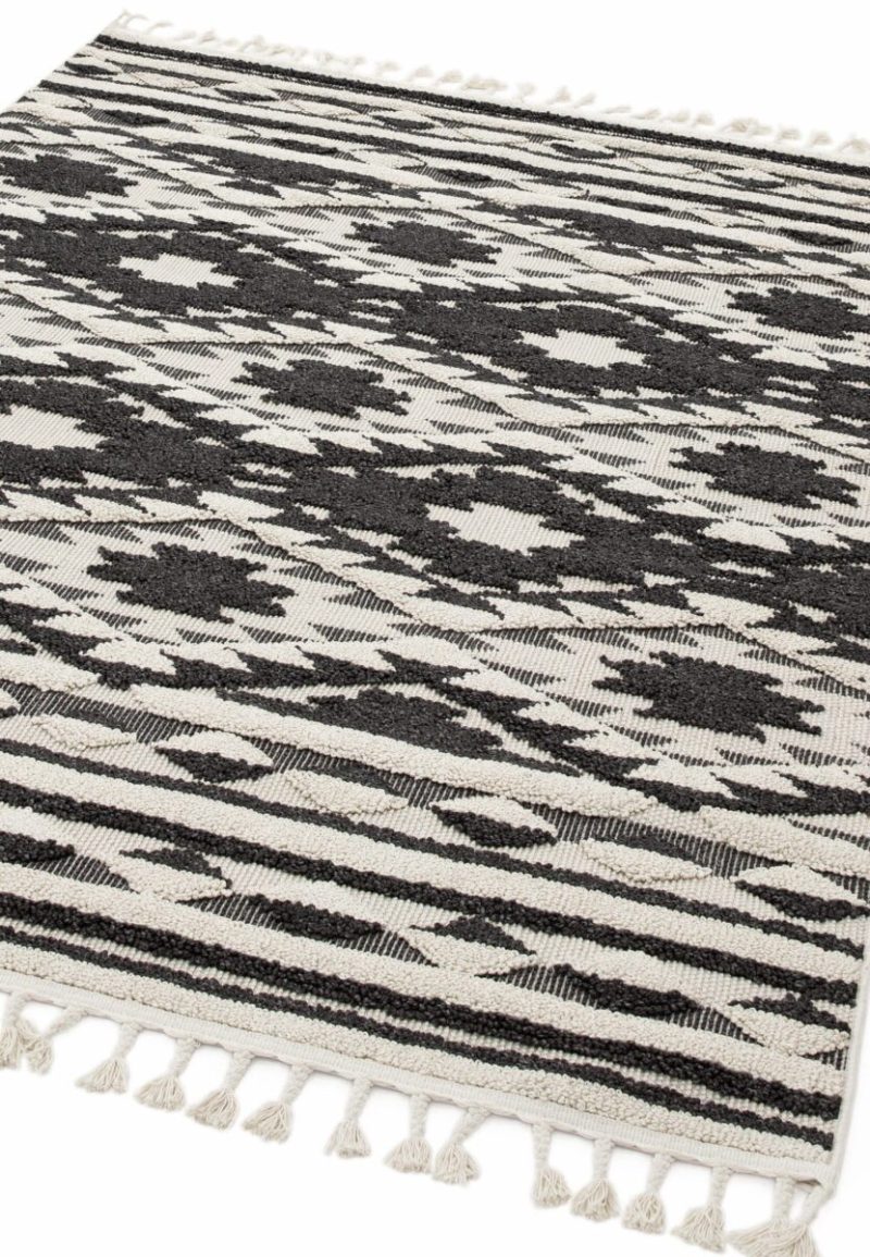 Covor negru geometric Taza Black, polipropilena, model 3D, Asiatic London, 160x230 cm