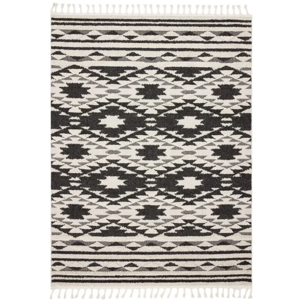 Covor negru geometric Taza Black, polipropilena, model 3D, Asiatic London, 160x230 cm
