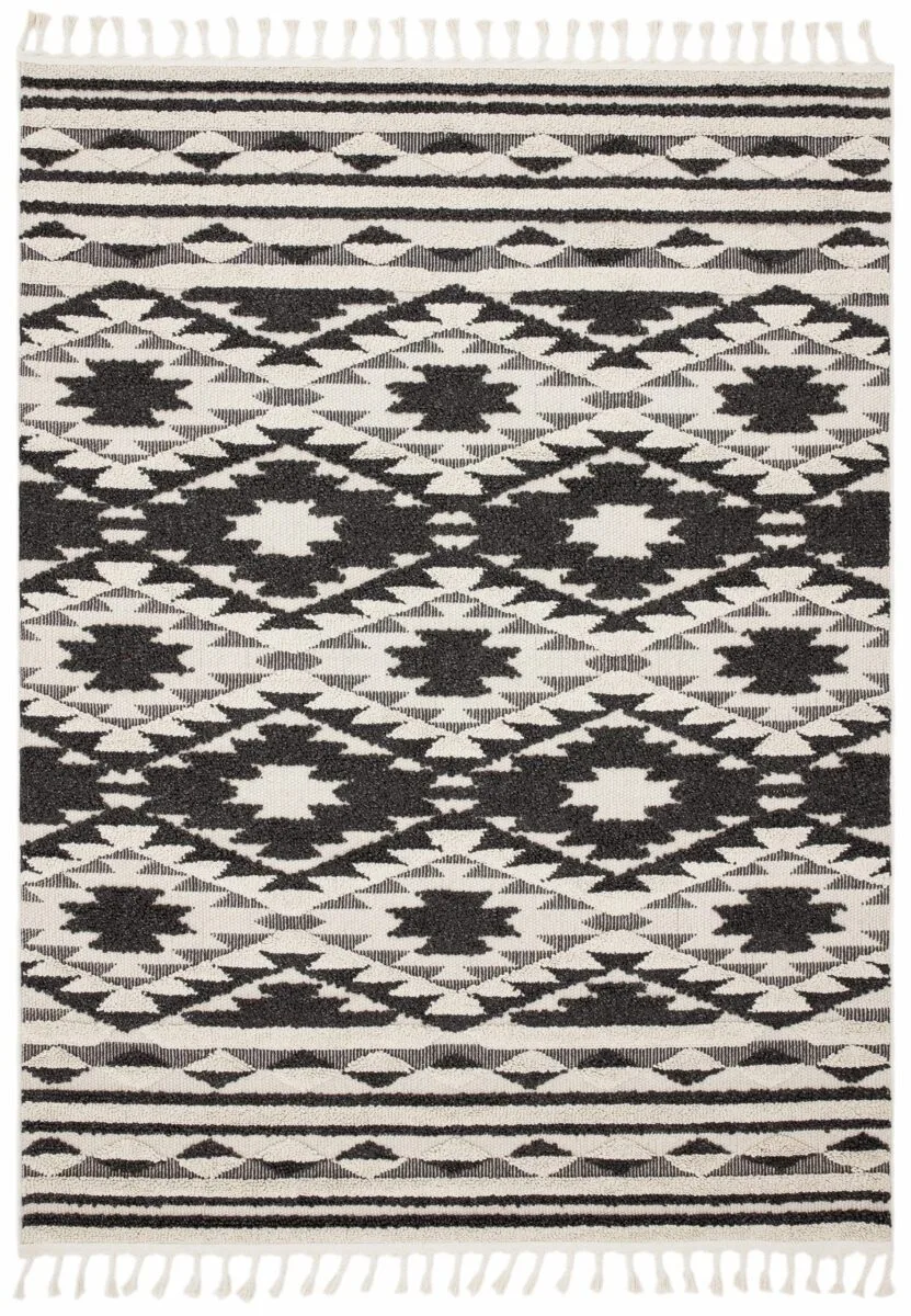 Covor negru traditional model geometric 3d Taza Black 15 mm 200×290 cm TAZA2002900004