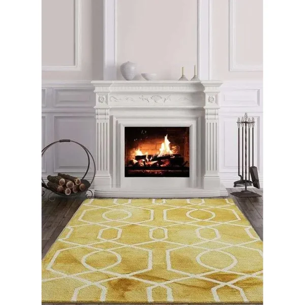 Covor pufos auriu din vascoza lucrat manual modern model geometric Fresco Yellow 200x300cm FRES200300YELL