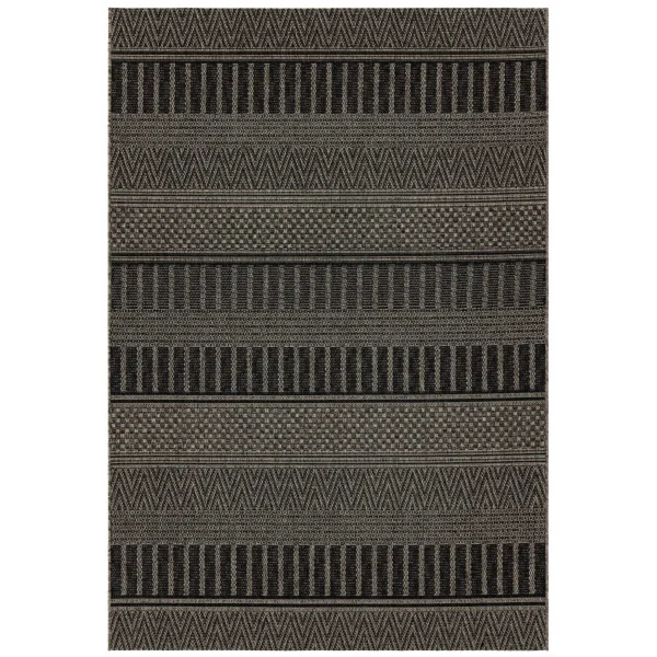 Covor negru modern outdoor model geometric Varanda Black Stripe 2 mm 200x290 cm VARA200290VA03