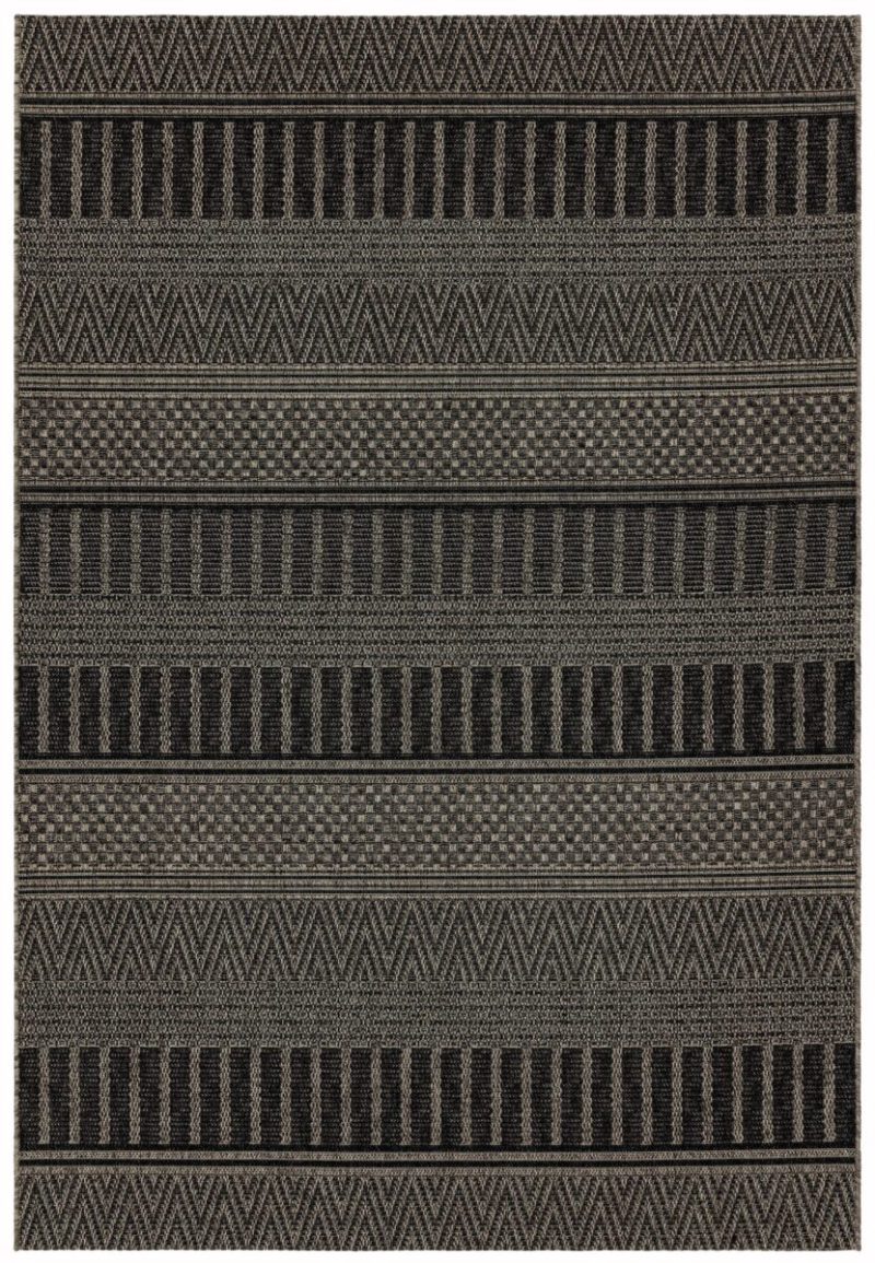 Covor negru modern outdoor model geometric Varanda Black Stripe 2 mm 160x230 cm VARA160230VA03