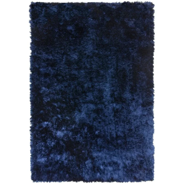 Covor pufos albastru modern model uni Whisper Navy Blue 40 mm 65x135 cm WHIS065135BLUE