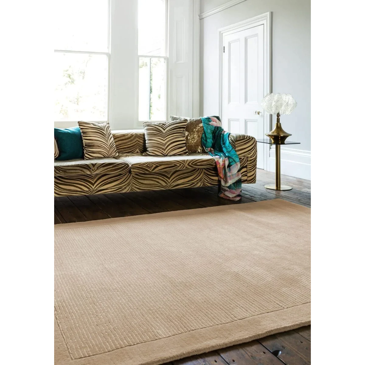 Covor pufos bej din lână lucrat manual modern model uni York Runner Beige 9 mm 068x240 cm YORK068240BEIG