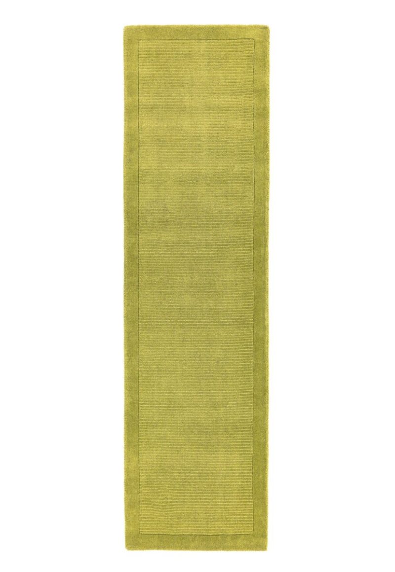 Covor pufos verde din lână lucrat manual modern model uni York Runner Green 9 mm 068x240 cm YORK068240GREE