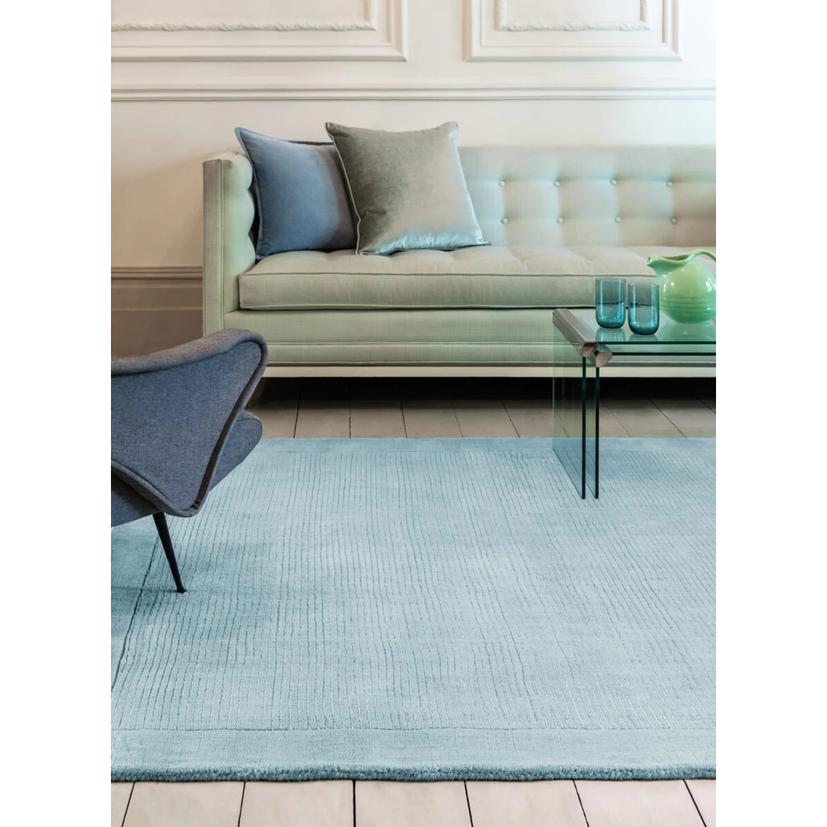 Covor pufos ou de rață din lână lucrat manual modern model uni York Duck Egg 9 mm 60x120 cm YORK060120DUCK