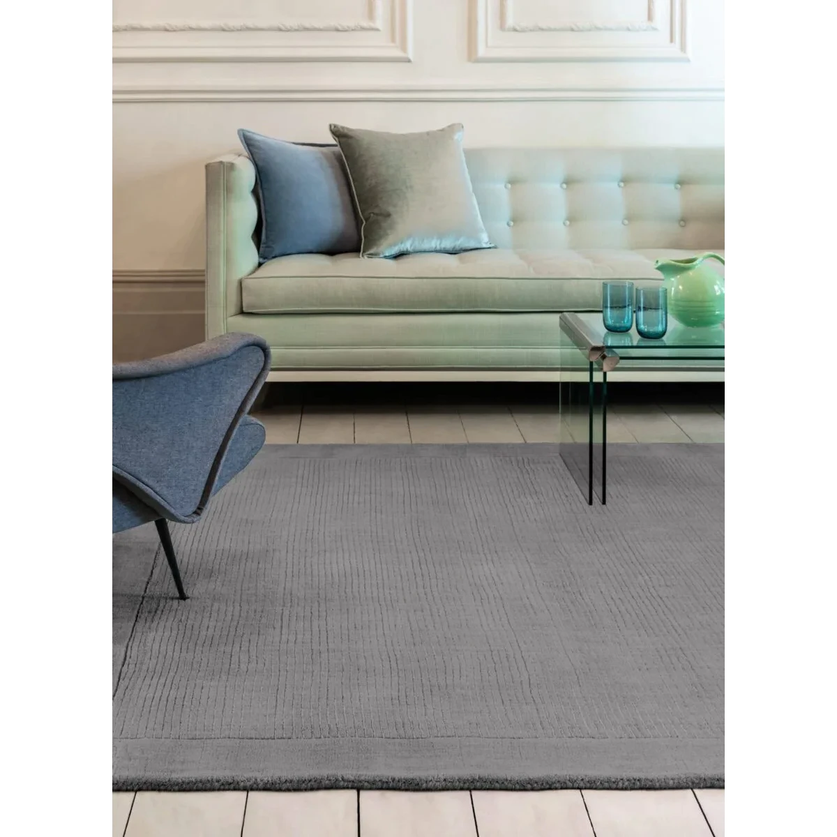 Covor pufos gri din lână lucrat manual modern model uni York Grey 9 mm 200x290 cm YORK200290GREY