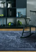 Covor ink albastru modern persan, 160x230 cm, Zehraya Blue Border 3 mm