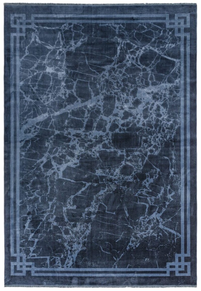 Covor ink albastru modern persan, 160x230 cm, Zehraya Blue Border 3 mm