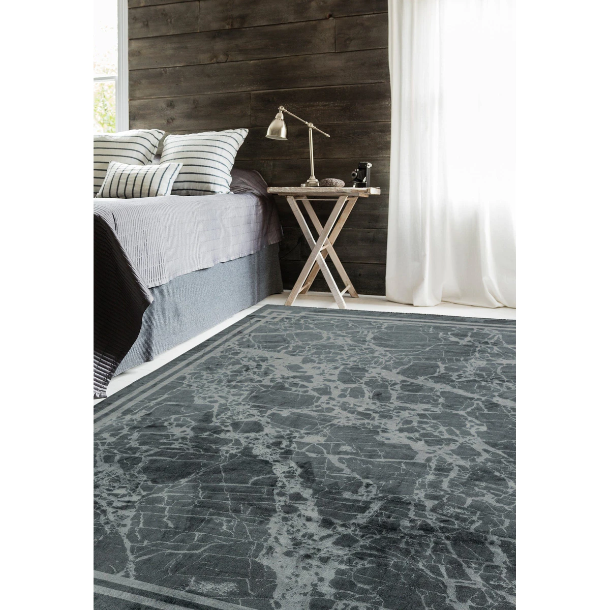 Covor gri modern persan model abstract Zehraya Grey Border 3 mm 200x290 cm ZEHR2002900003
