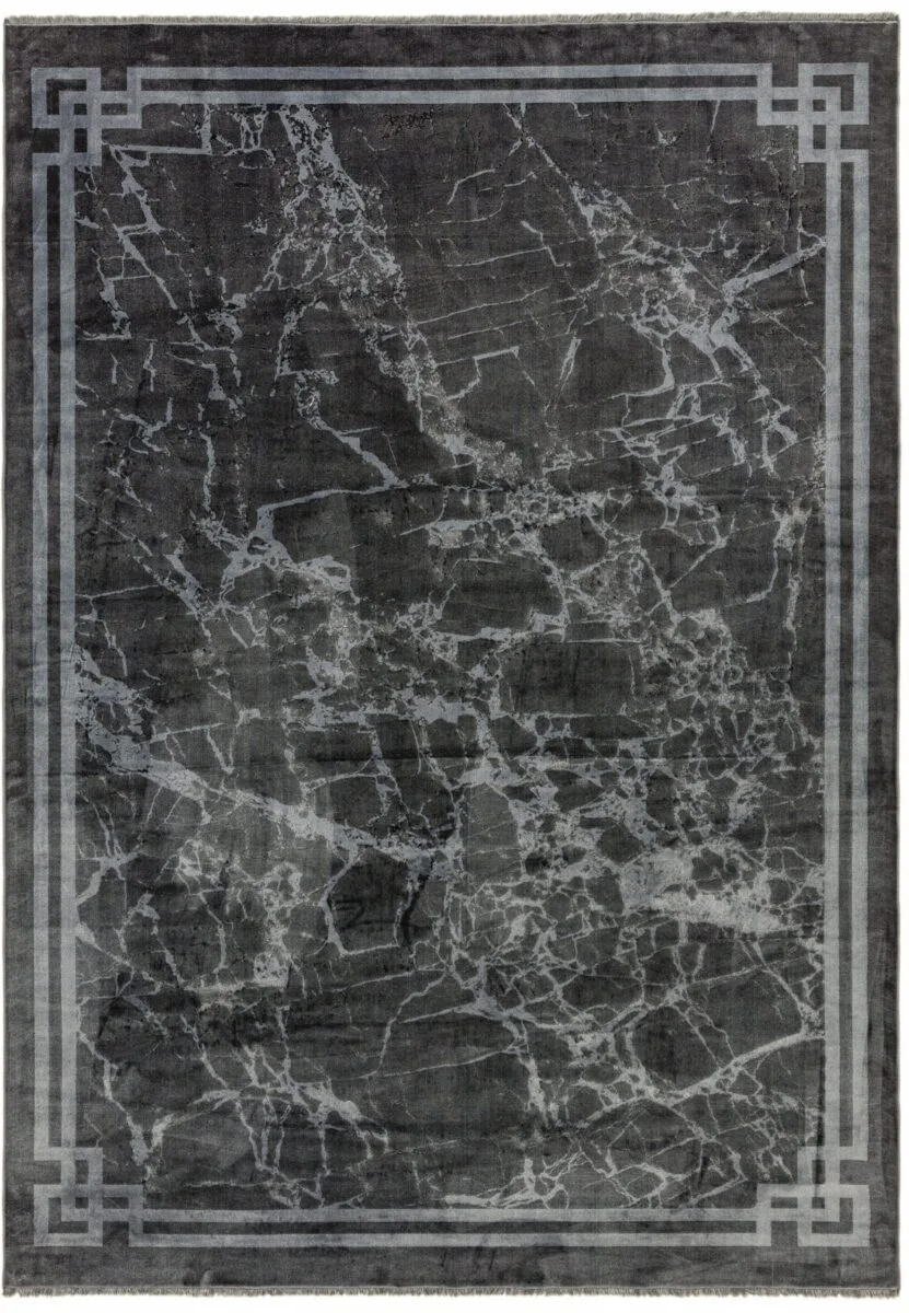 Covor gri modern persan model abstract Zehraya Grey Border 3 mm 160×230 cm ZEHR1602300003