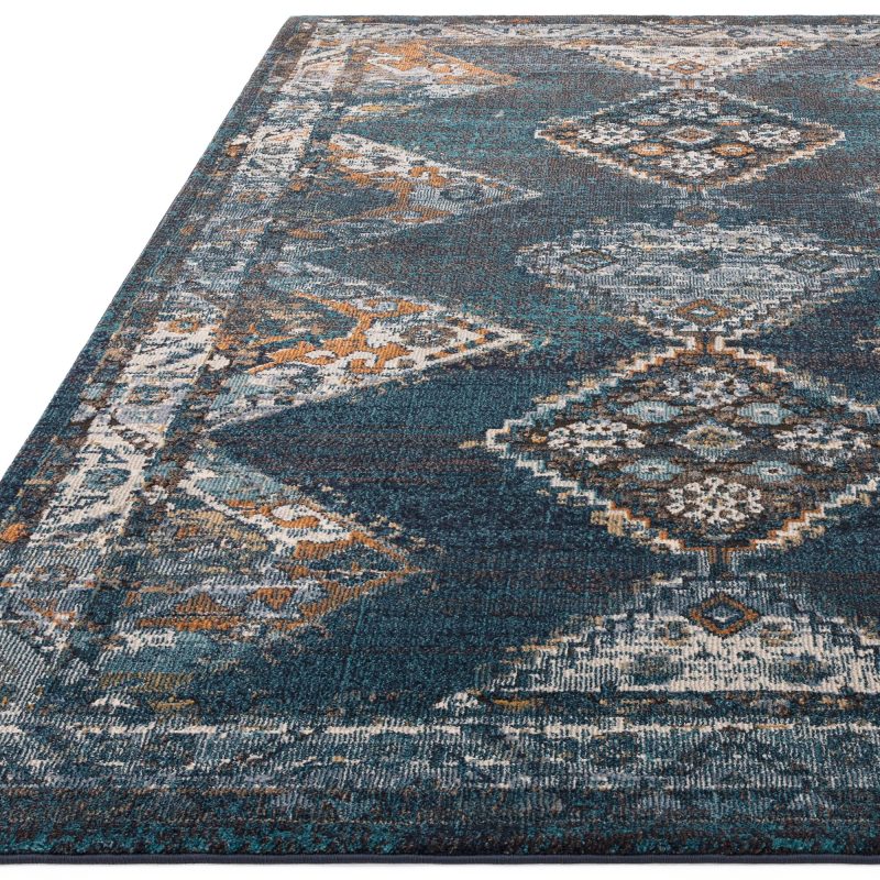 Covor living turcoaz geometric, decor living Zola Kian 33 mm 195x290 cm