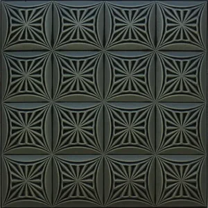 Plăci decorative tavan model Retro 81, fabricate din polistiren, dimensiuni 50x50 cm, design geometric cu stele și romburi în relief, nuanțe de negru cu accente argintii, pachet pentru 22 mp. Caracteristici cheie: • Model geometric complex cu stele și romburi încadrate • Dimensiuni practice de 50x50 cm pentru montaj facil • Proprietăți de izolare termică și fonică • Material rezistent ce își menține aspectul în timp Tavan fals decorativ Retro 81 C-S negru cu argintiu 50x50 cm 22 mp/pachet Material: polistiren