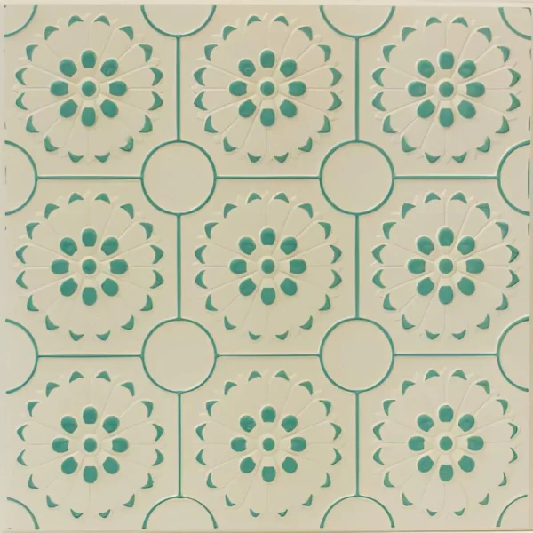 Tavan decorativ polistiren, crem cu verde, Folk 77 Z, 50x50 cm, 28 mp/pachet