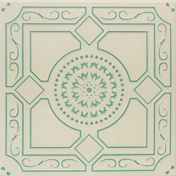 Tavan ornamental polistiren, crem cu verde, Folk 32 Z, 50x50 cm, 26 mp/pachet