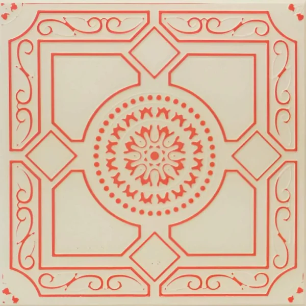 Tavan decorativ polistiren, crem cu rosu, Folk 32 R, 50x50 cm, 26 mp/pachet