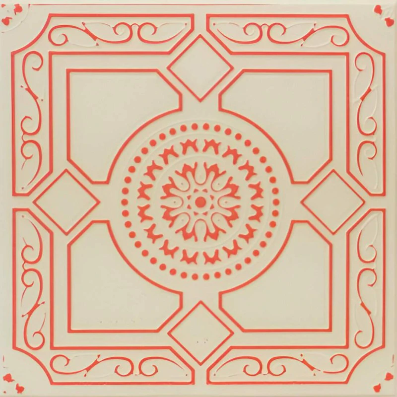 Tavan decorativ polistiren, crem cu rosu, Folk 32 R, 50x50 cm, 26 mp/pachet Tavan decorativ polistiren, crem cu rosu, Folk 32 R, 50x50 cm, 26 mp/pachet