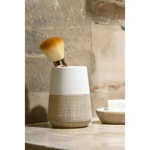 Pahar periuță de dinți, maro alb, ceramică, Isana, AWD02191439, AWD Interiors