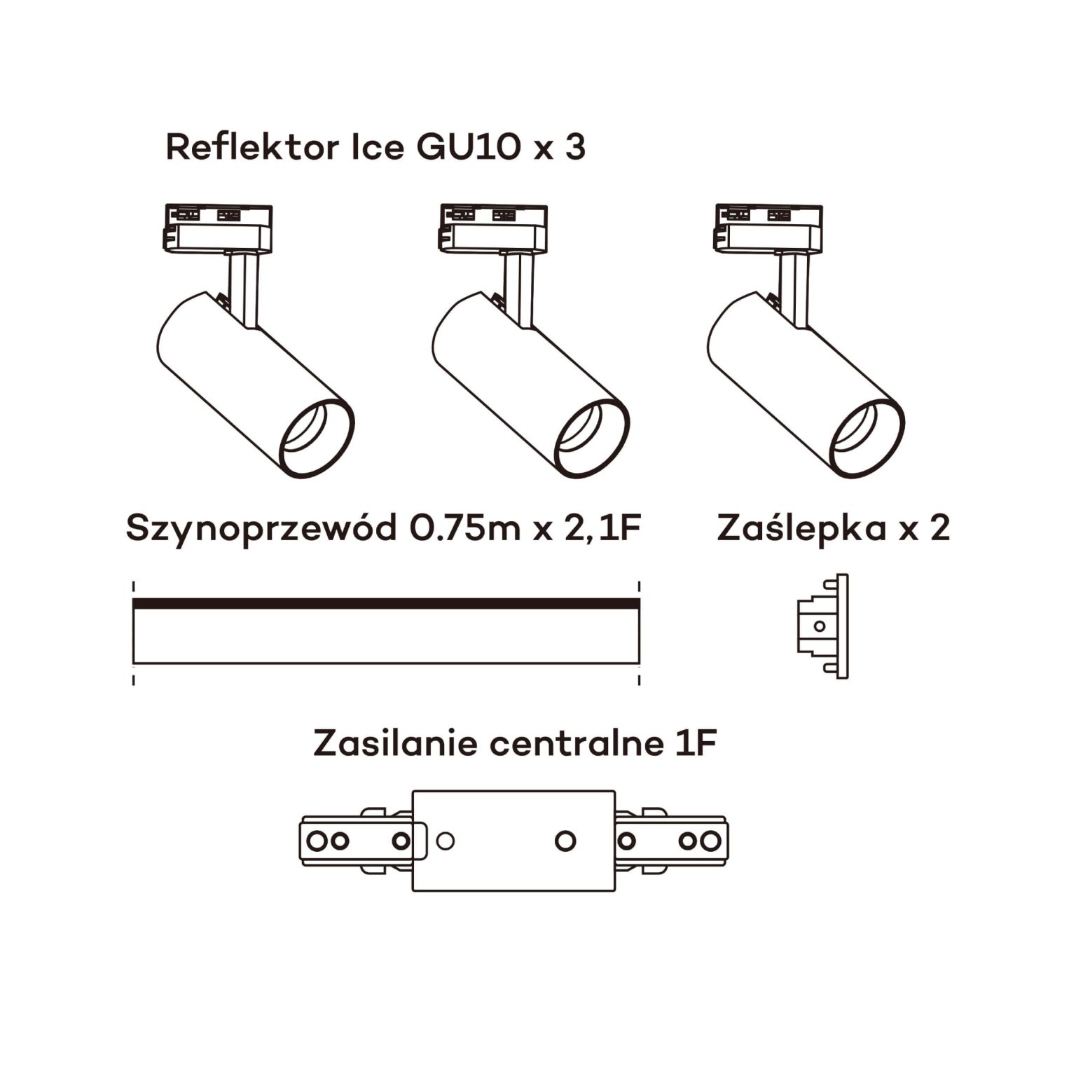 Set iluminat șină 1F alb 3xGU10, sistem complet, Ice Light Prestige