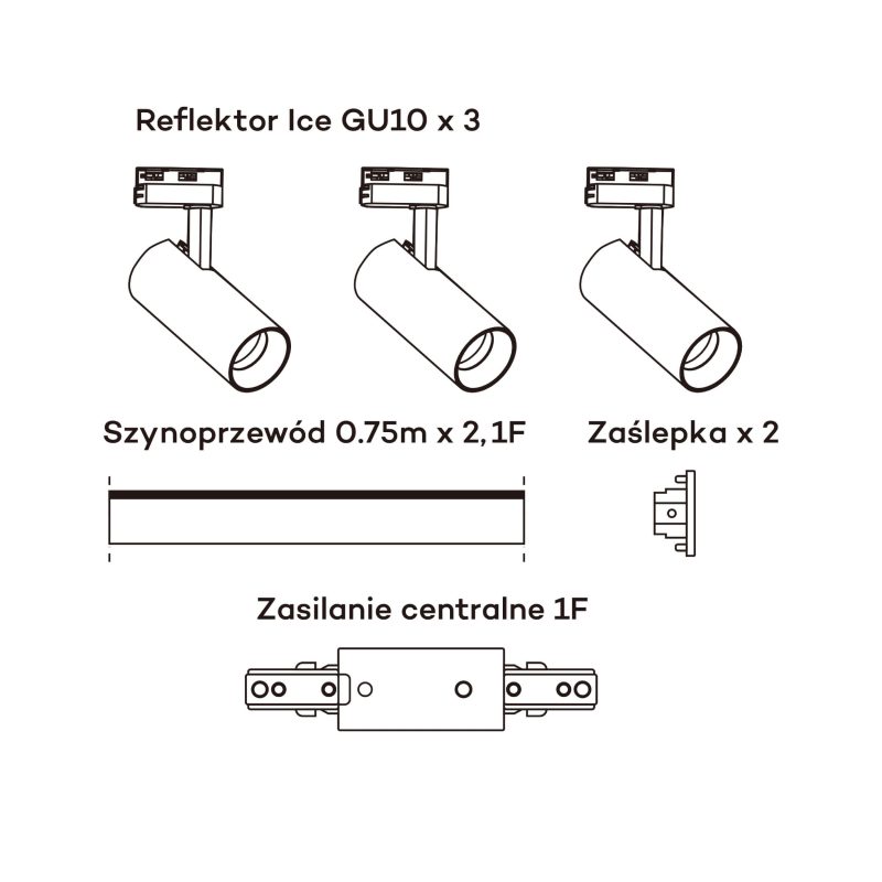 Set iluminat șină 1F alb 3xGU10, sistem complet, Ice Light Prestige