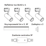 Set iluminat șină 3F alb, 4xGU10, complet cu spoturi, Ice Light Prestige