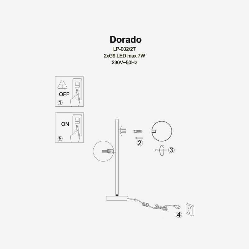 Lampă de masă neagră 2xG9, iluminat decorativ, Dorado Light Prestige - imagine 4