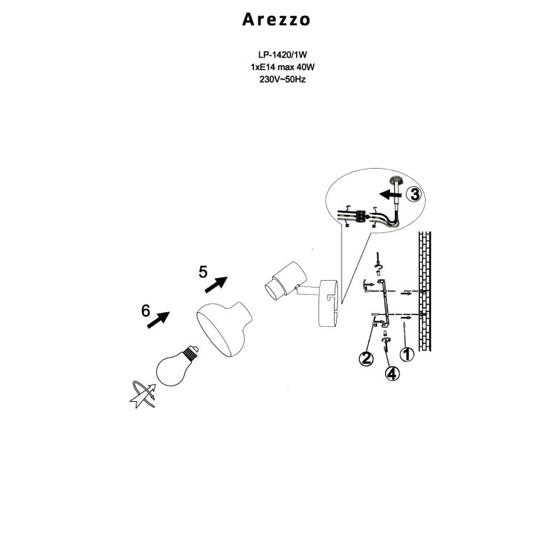 Aplică de perete Arezzo albă 1xE14, design clasic din metal și lemn, Light Prestige