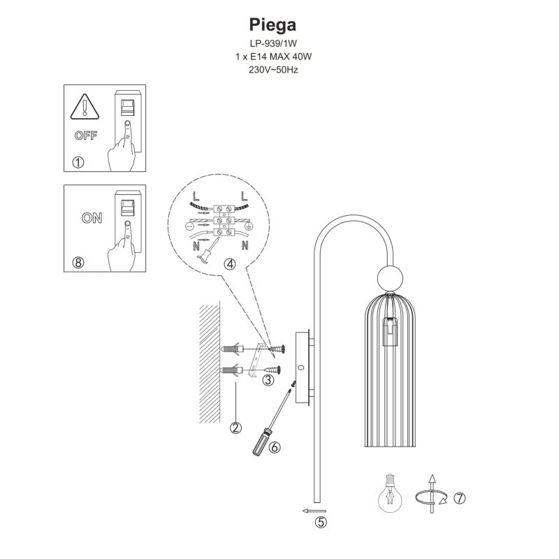 Aplica fumurie 1xE14, iluminat perete, Piega Light Prestige - imagine 8