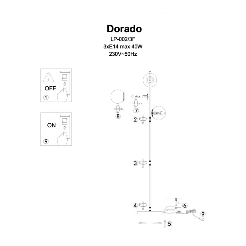 Lampă de podea aurie 3xE14, iluminat vertical, Dorado Light Prestige - imagine 4