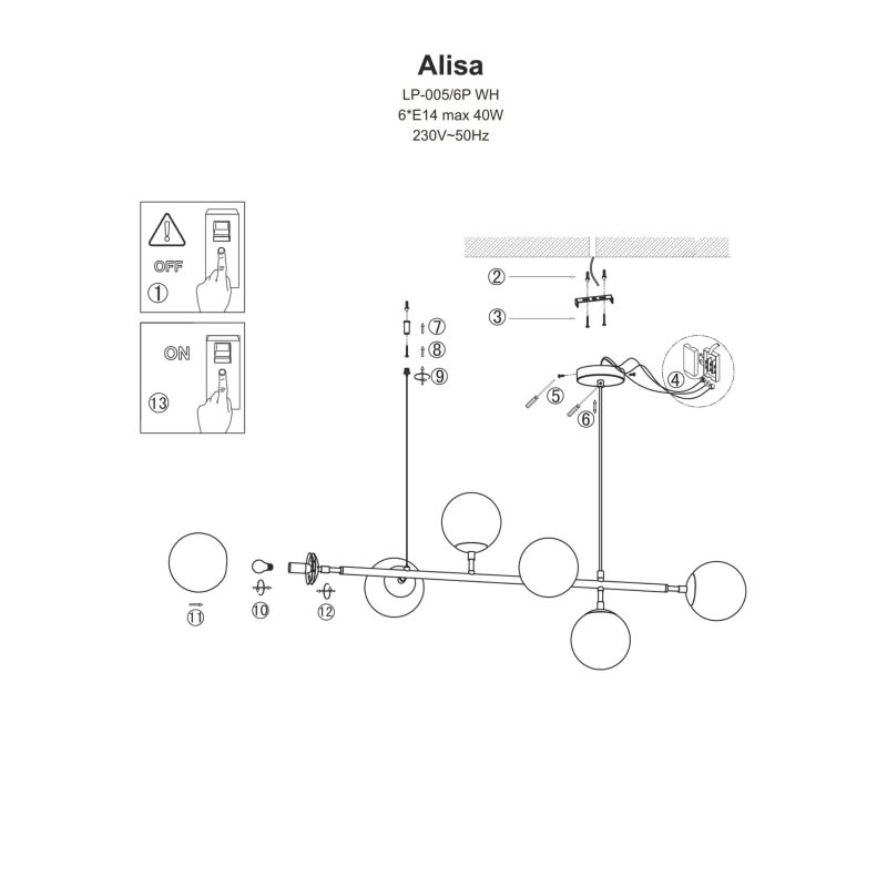 Lampă suspendată neagră 6xE14, stil elegant, Alisa Light Prestige - imagine 4