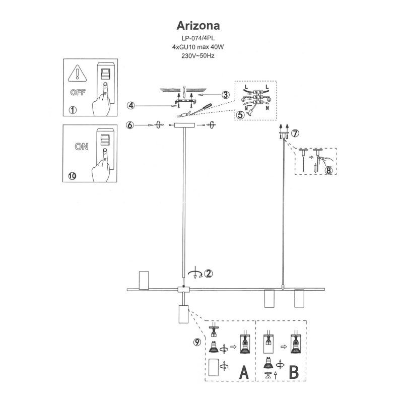Lampă suspendată negru-aurie 4xGU10, design industrial, Arizona Light Prestige - imagine 8