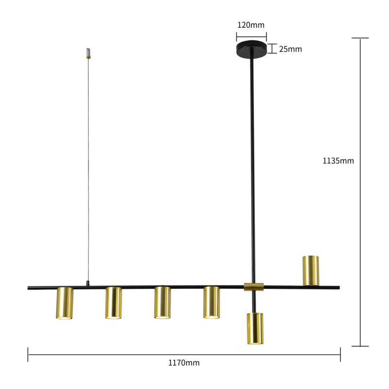 Lampă suspendată negru-aurie 6xGU10, design industrial, Arizona Light Prestige - imagine 7