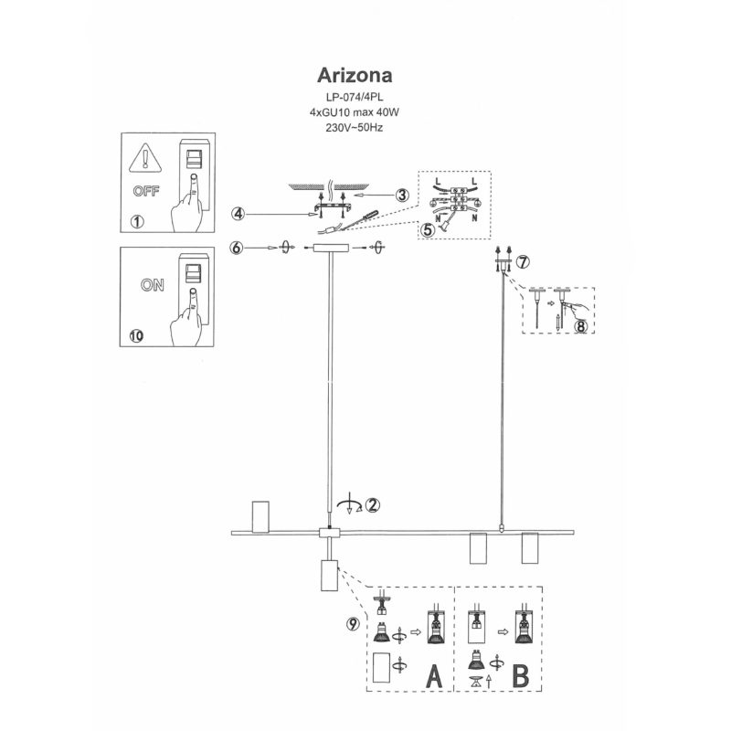 Lampă suspendată negru-aurie 6xGU10, design industrial, Arizona Light Prestige - imagine 8