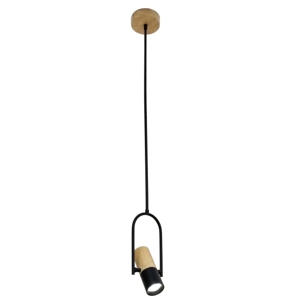 Lampă suspendată lemn-negru 1xGU10