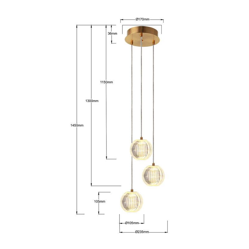 Lampă suspendată aurie 3xLED CCT, iluminat modern, Brillant Light Prestige